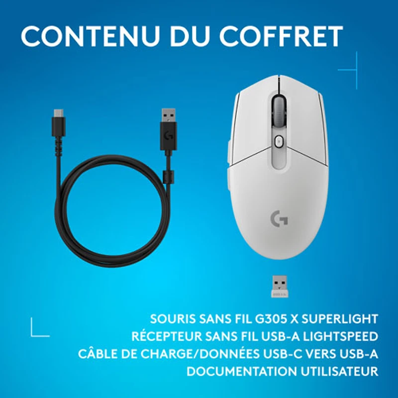 Souris de jeu optique Bluetooth 44 000 ppp G305 X SUPERLIGHT de Logitech - Blanc