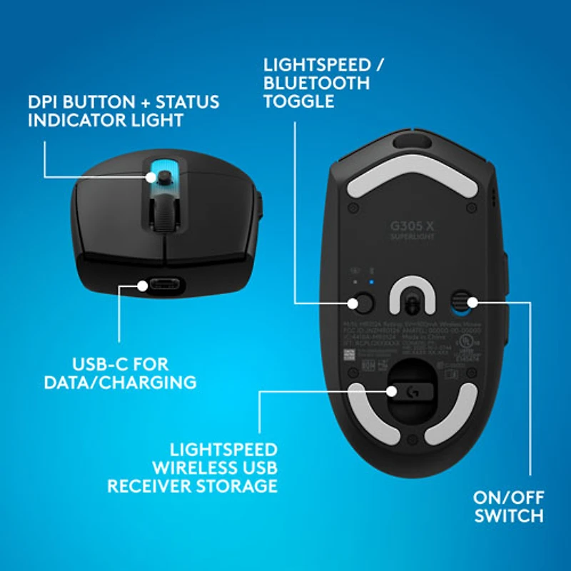 Logitech G305 X SUPERLIGHT 44000DPI Bluetooth Optical Gaming Mouse - Black