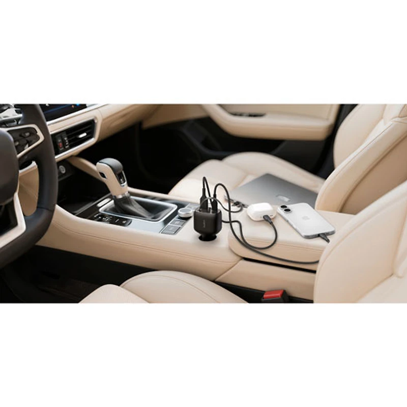 Belkin 75W Dual USB-C/USB-A Car Charger with Retractable USB-C Cable (CCC001fqBK) - Black