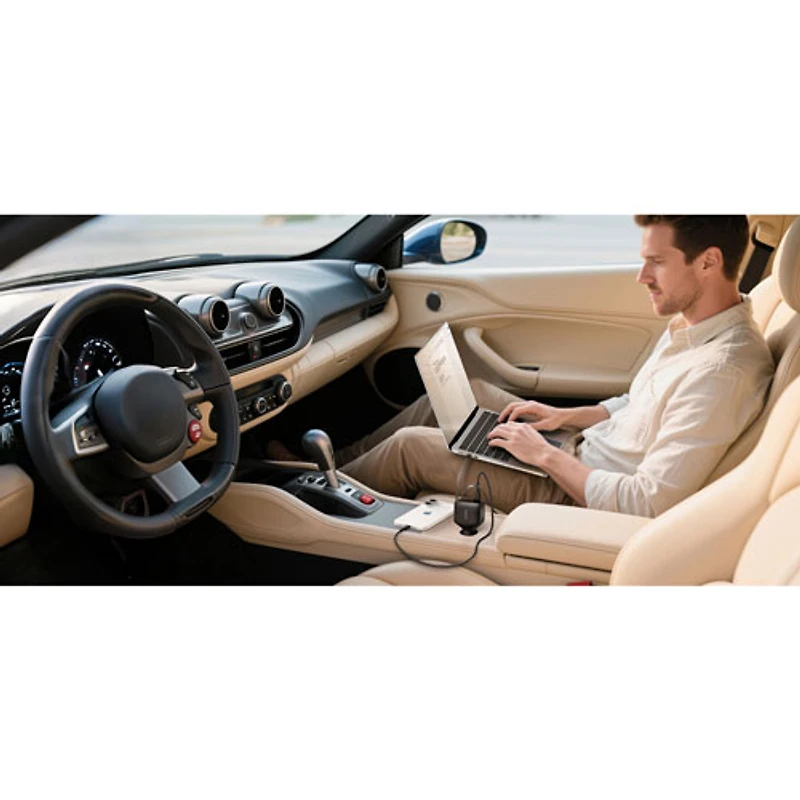 Belkin 75W Dual USB-C/USB-A Car Charger with Retractable USB-C Cable (CCC001fqBK) - Black