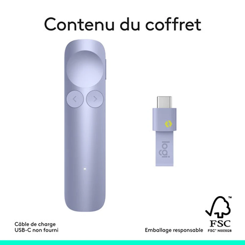 Télécommande de présentation laser sans fil Spotlight 2 de Logitech - Lilas pâle
