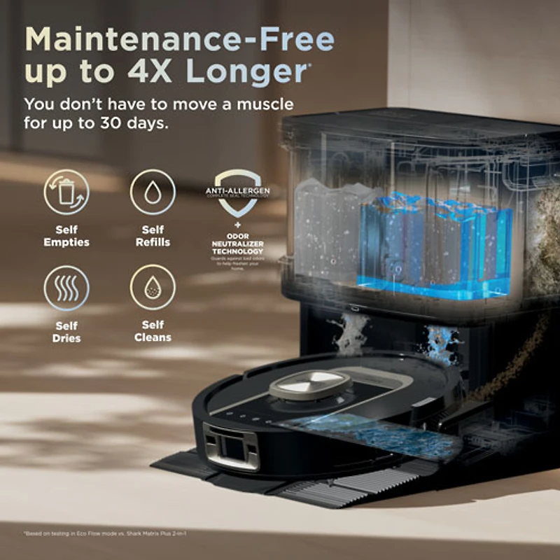 Aspirateur robot à vadrouille sans fil et sans sac avec vidage automatique et cartographie intelligente PowerDetect ThermaCharged de Shark