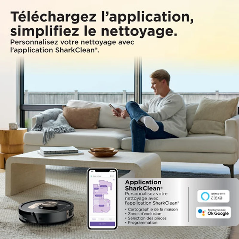 Aspirateur robot à vadrouille sans fil et sans sac avec vidage automatique et cartographie intelligente PowerDetect ThermaCharged de Shark
