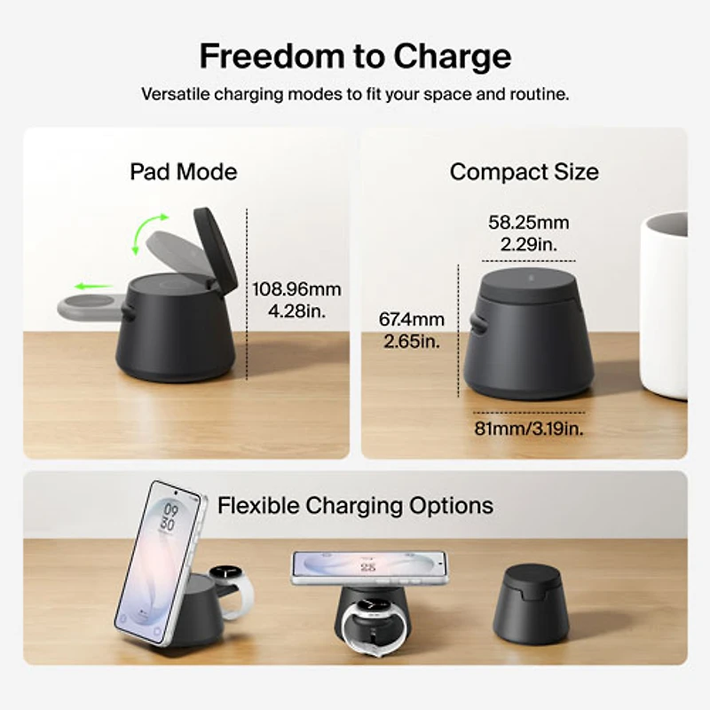Belkin UltraCharge 3-in-1 25W Qi2 Wireless Magnetic Charging Stand - Black