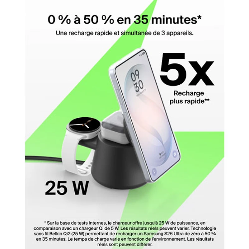 Belkin UltraCharge 3-in-1 25W Qi2 Wireless Magnetic Charging Stand - Black