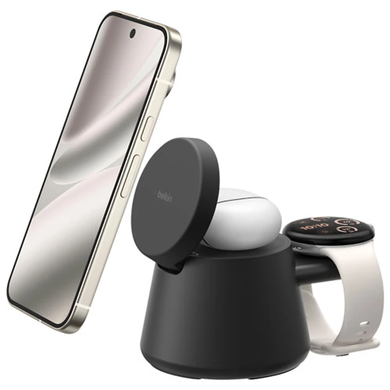 Belkin UltraCharge 3-in-1 25W Qi2 Wireless Magnetic Charging Stand - Black