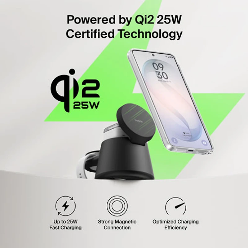 Belkin UltraCharge 3-in-1 25W Qi2 Wireless Magnetic Charging Stand - Black