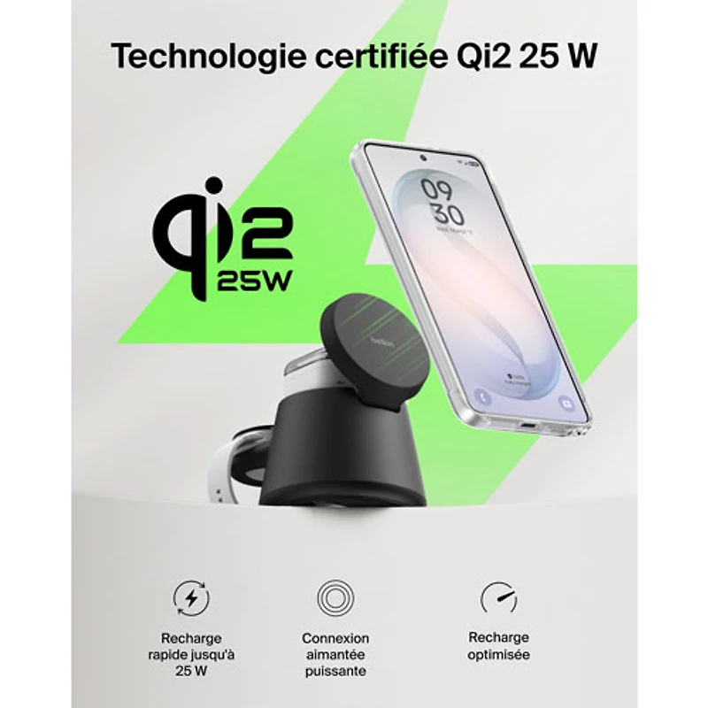 Belkin UltraCharge 3-in-1 25W Qi2 Wireless Magnetic Charging Stand - Black