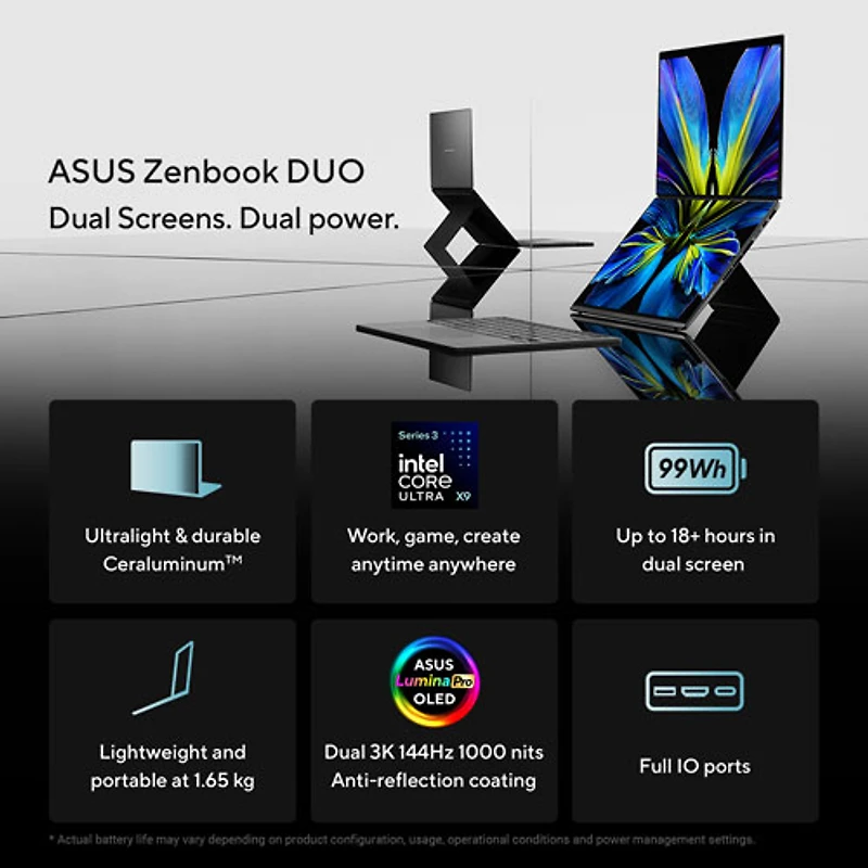 ASUS Zenbook DUO 14" OLED Touchscreen Laptop - Moher Grey (Intel Core Ultra X9 378H/32GB RAM/1TB SSD/Windows 11)