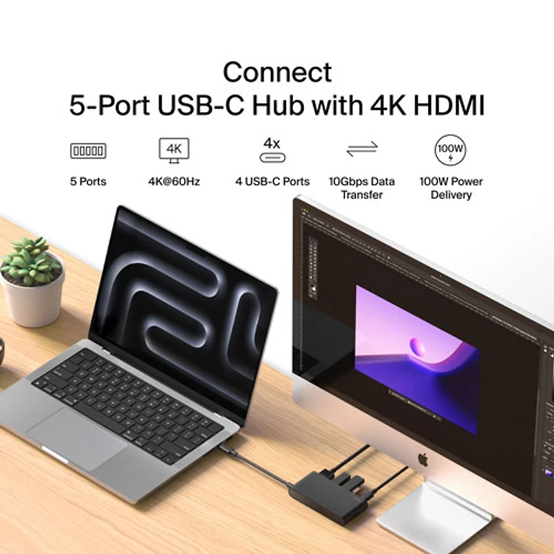 Belkin 5-in-1 Multi-Port 100W PD USB-C Hub with 4k HDMI (AVC021fqBK)