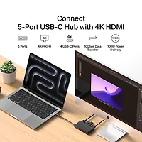 Belkin 5-in-1 Multi-Port 100W PD USB-C Hub with 4k HDMI (AVC021fqBK)