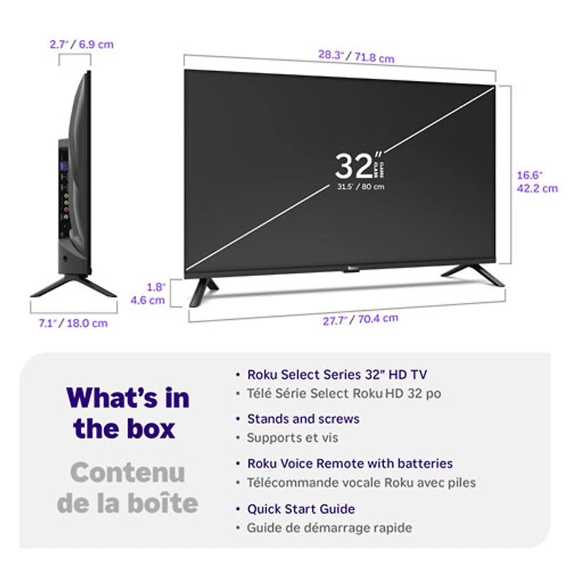 Roku 32" R2 Select Series 720p HD Dolby Atmos LED Roku OS Smart TV (32R2E5CA) - 2026 - Great for Streaming