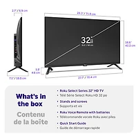 Roku 32" R2 Select Series 720p HD Dolby Atmos LED Roku OS Smart TV (32R2E5CA) - 2026 - Great for Streaming