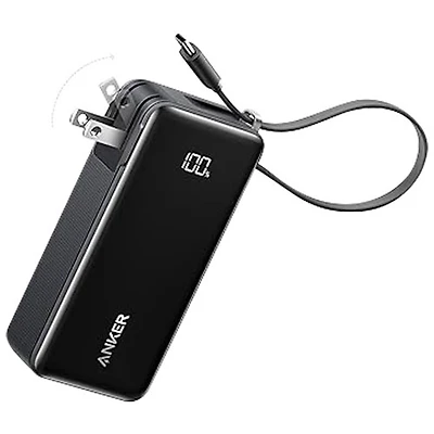 Anker Fusion 10000 mAh 30W USB-C Power Bank with Built-In Cable - Black