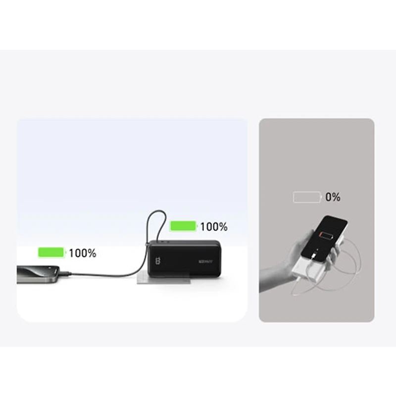 Anker Fusion 10000 mAh 30W USB-C Power Bank with Built-In Cable - Black