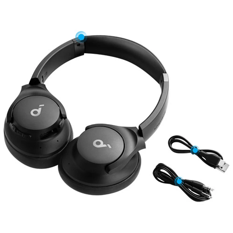 Casque d'écoute supra-auriculaire 100 % sans fil à suppression du bruit Q20i de Soundcore par Anker - Noir