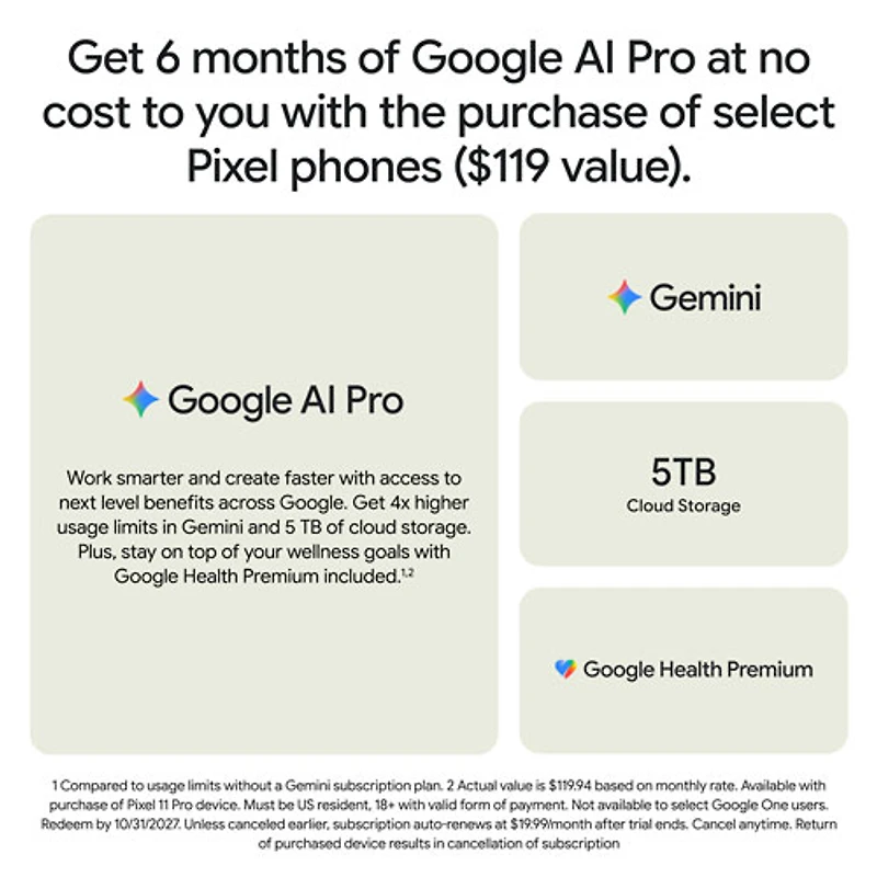 Koodo Google Pixel 11 Pro Fold 1TB - Obsidian - Select Tab Plan