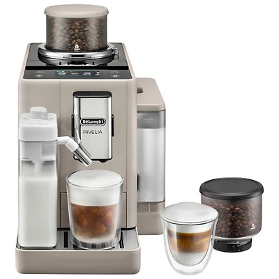 De'Longhi Rivelia Fully Automatic Espresso Machine with Frother & Coffee Grinder - Sand Beige
