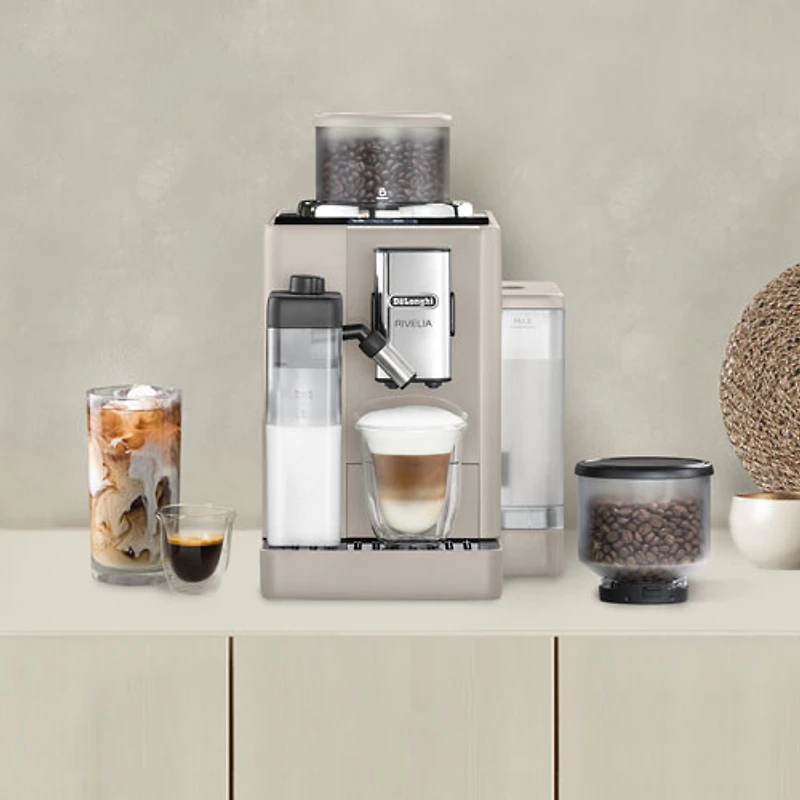 De'Longhi Rivelia Fully Automatic Espresso Machine with Frother & Coffee Grinder - Sand Beige