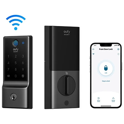 eufy C220 Fingerprint Keyless Entry Wi-Fi Bluetooth Smart Lock with Keypad & Key - Black