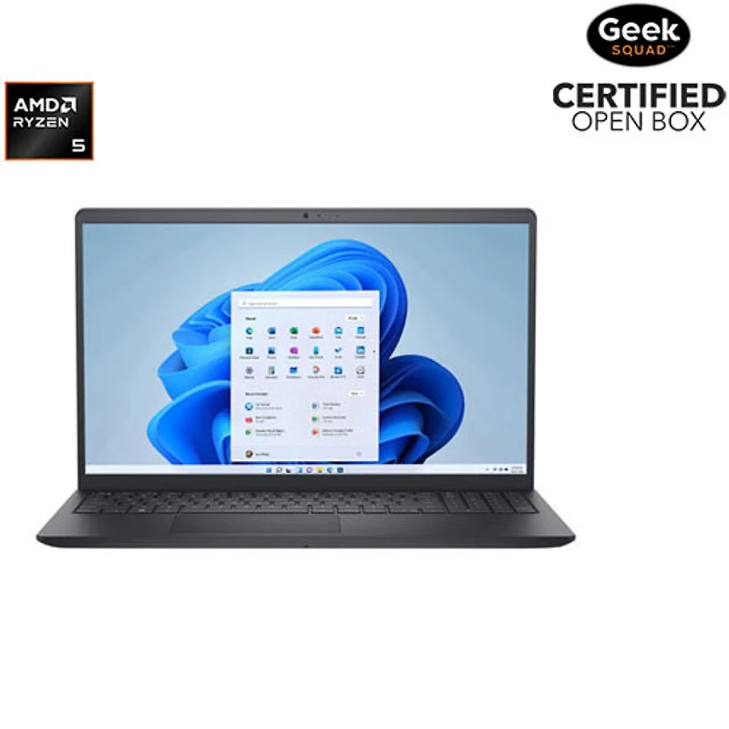 Boîte ouverte - Portable 120 Hz 15,6 po de Dell - Ryzen 5 7520U d'AMD - LPDDR5 8 Go - SSD 512 Go - Windows 11 Famille - Noir carbone