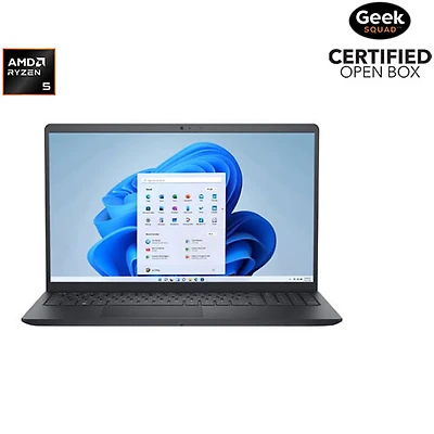 Boîte ouverte - Portable 120 Hz 15,6 po de Dell - Ryzen 5 7520U d'AMD - LPDDR5 8 Go - SSD 512 Go - Windows 11 Famille - Noir carbone
