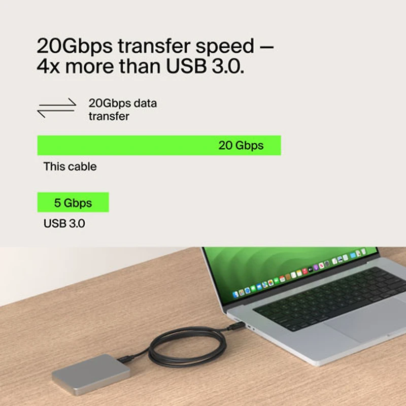 Belkin Connect 240W 20Gbps 2m (6.6 ft.) USB-C/USB-C Cable (INZ004bt2MBK)