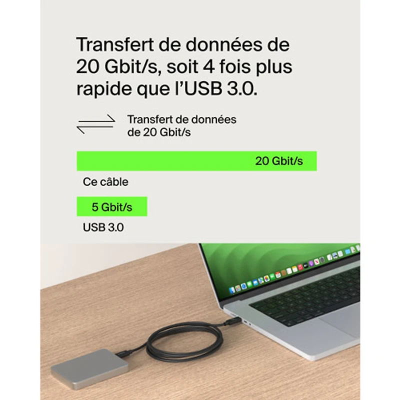 Belkin Connect 240W 20Gbps 2m (6.6 ft.) USB-C/USB-C Cable (INZ004bt2MBK)