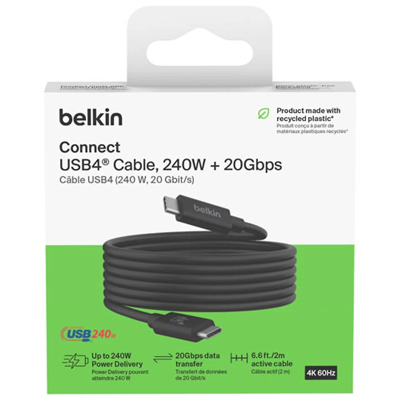 Belkin Connect 240W 20Gbps 2m (6.6 ft.) USB-C/USB-C Cable (INZ004bt2MBK)
