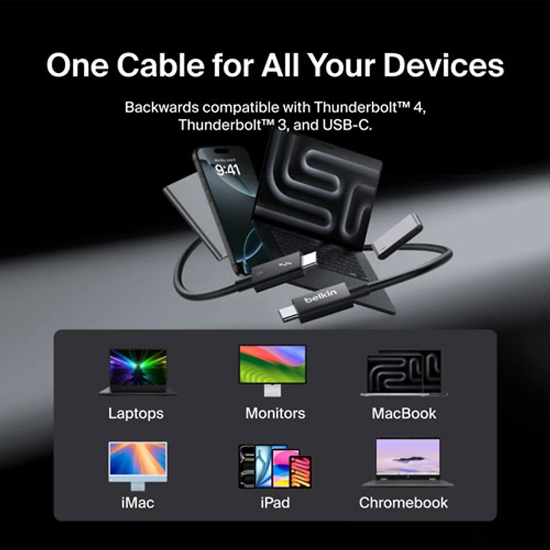 Belkin Connect 240W 1m (3.3 ft.) Thunderbolt 5 USB-C/USB-C Cable (INZ005fq1MBK)