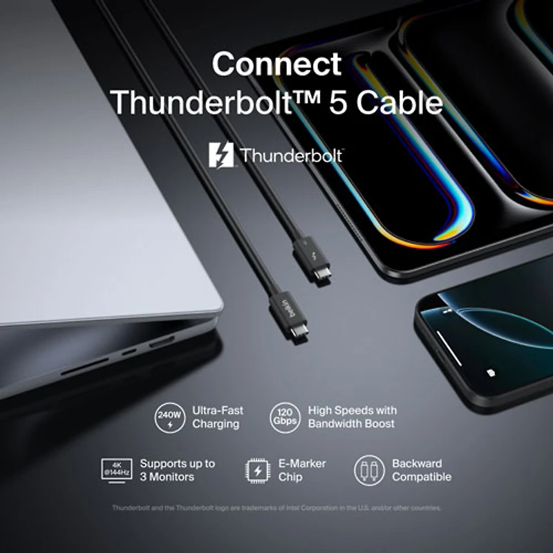 Belkin Connect 240W 1m (3.3 ft.) Thunderbolt 5 USB-C/USB-C Cable (INZ005fq1MBK)