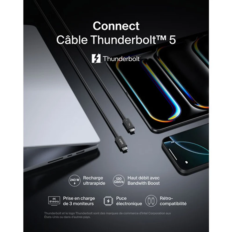 Belkin Connect 240W 1m (3.3 ft.) Thunderbolt 5 USB-C/USB-C Cable (INZ005fq1MBK)