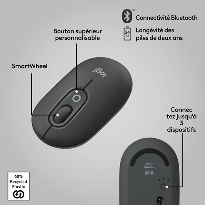 Souris optique Bluetooth POP Logitech - Graphite