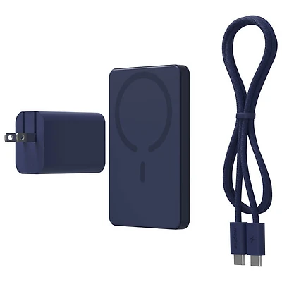 Mophie 5000 mAh 15W Magnetic Wireless Power Bank & 42W Wall Charger with 1m (3ft.) USB-C Cable - Deep Blue