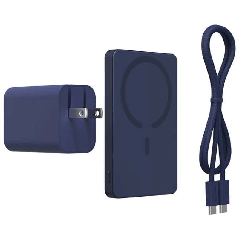 Mophie 5000 mAh 15W Magnetic Wireless Power Bank & 42W Wall Charger with 1m (3ft.) USB-C Cable - Deep Blue