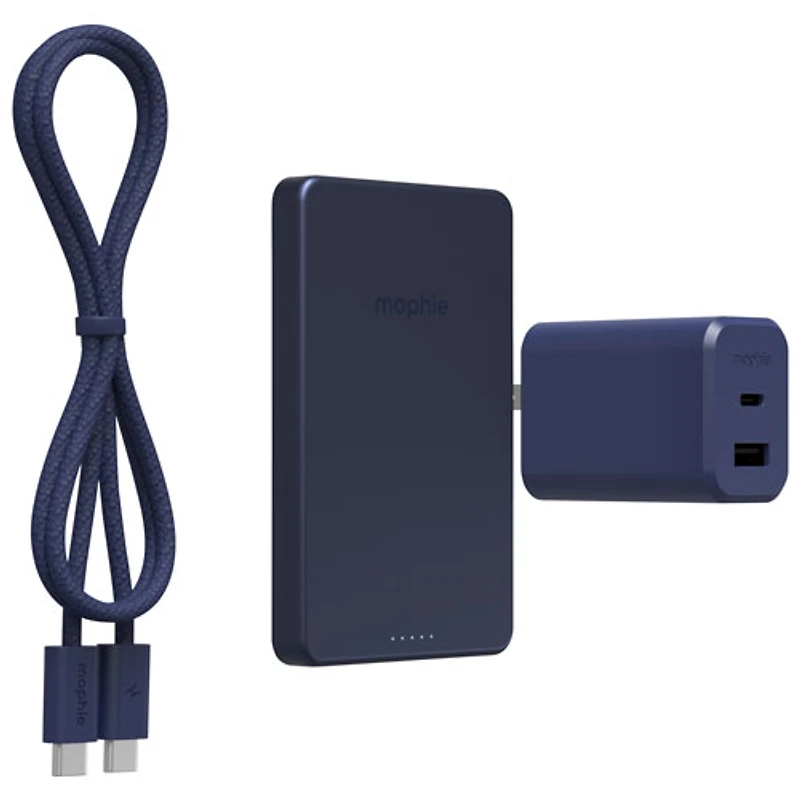 Mophie 5000 mAh 15W Magnetic Wireless Power Bank & 42W Wall Charger with 1m (3ft.) USB-C Cable - Deep Blue
