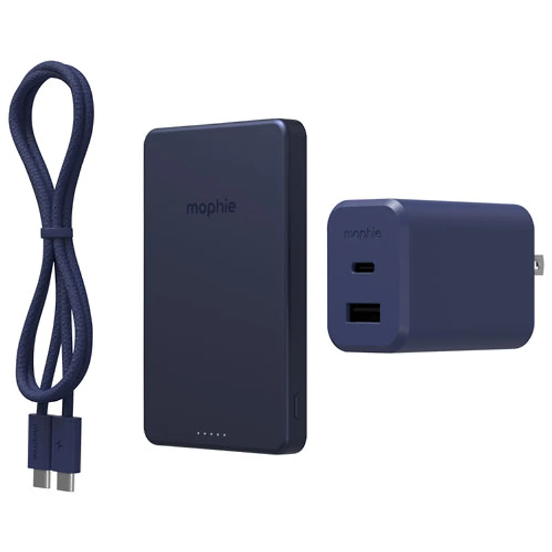 Mophie 5000 mAh 15W Magnetic Wireless Power Bank & 42W Wall Charger with 1m (3ft.) USB-C Cable - Deep Blue