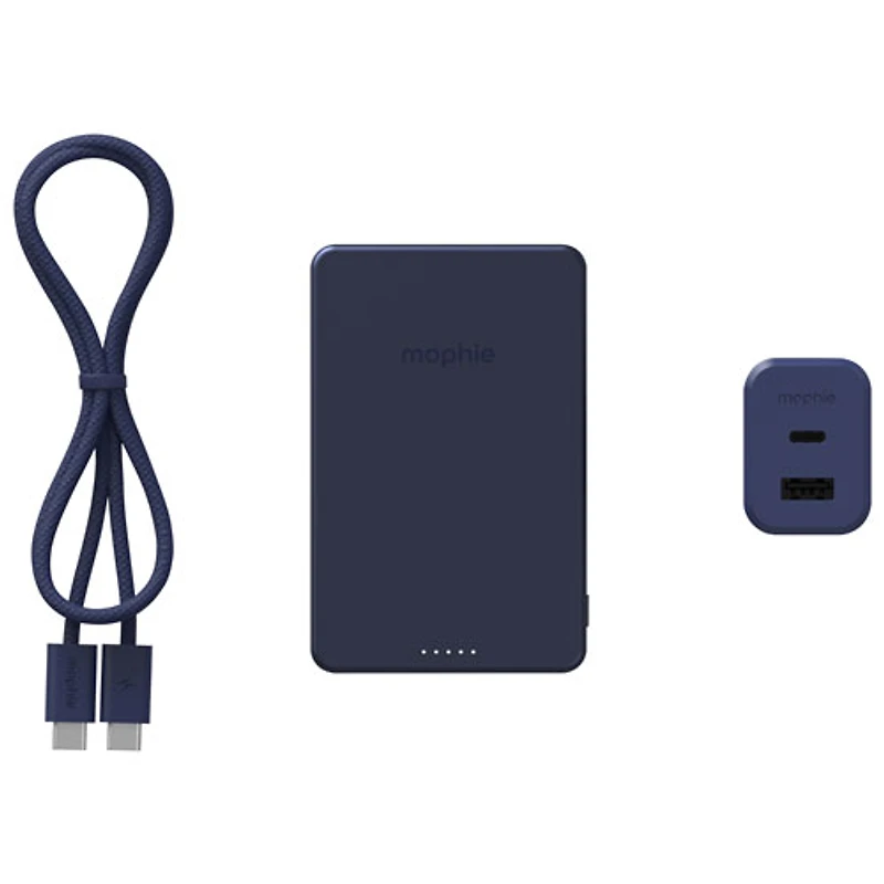 Mophie 5000 mAh 15W Magnetic Wireless Power Bank & 42W Wall Charger with 1m (3ft.) USB-C Cable - Deep Blue