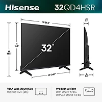 Hisense 32" QD4HSR HD LED QLED Roku TV Smart TV (32QD4HSR) - 2026 - Great for Sports & Gaming
