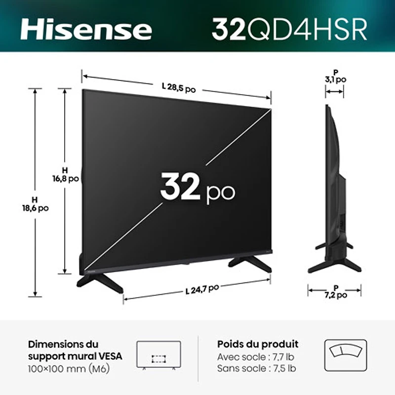 Hisense 32" QD4HSR HD LED QLED Roku TV Smart TV (32QD4HSR) - 2026 - Great for Sports & Gaming