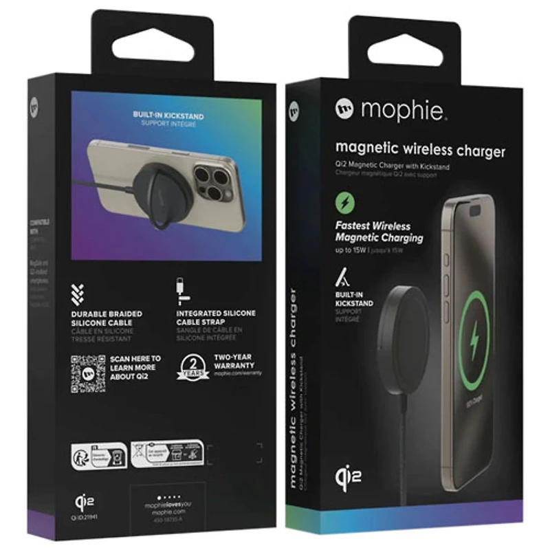 Mophie Qi2 25W Wireless Charging Pad with Built-In Kickstand - Black