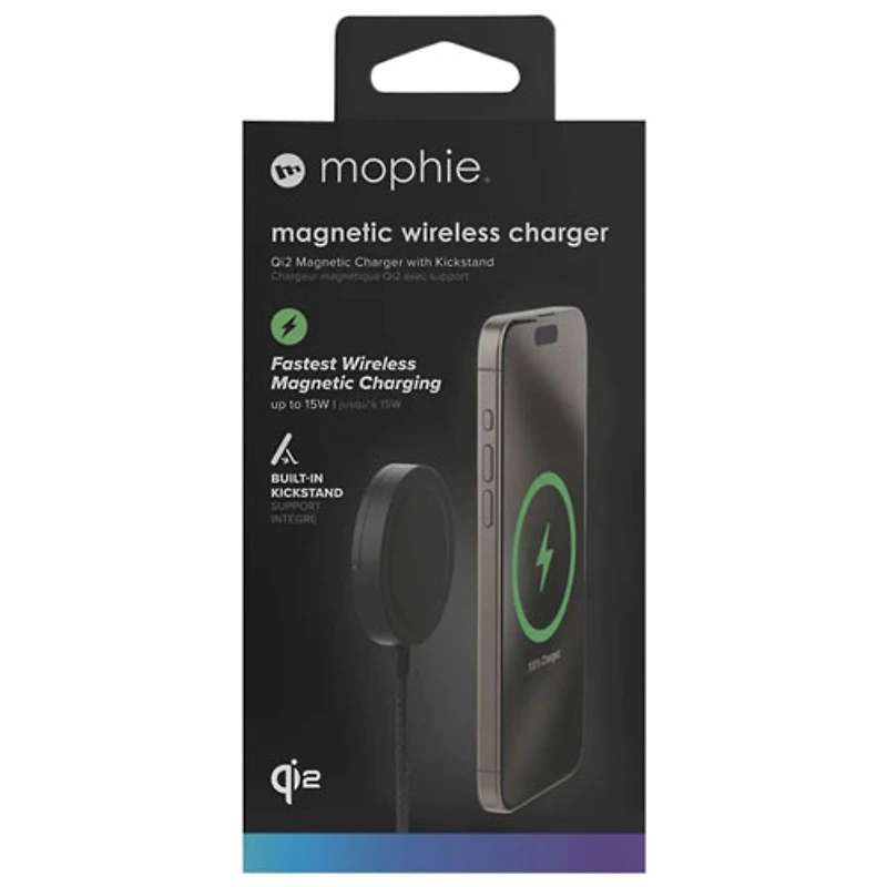Mophie Qi2 25W Wireless Charging Pad with Built-In Kickstand - Black