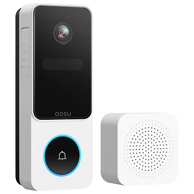 Aosu V8E Wi-Fi 2K Video Doorbell with Indoor Chime - White