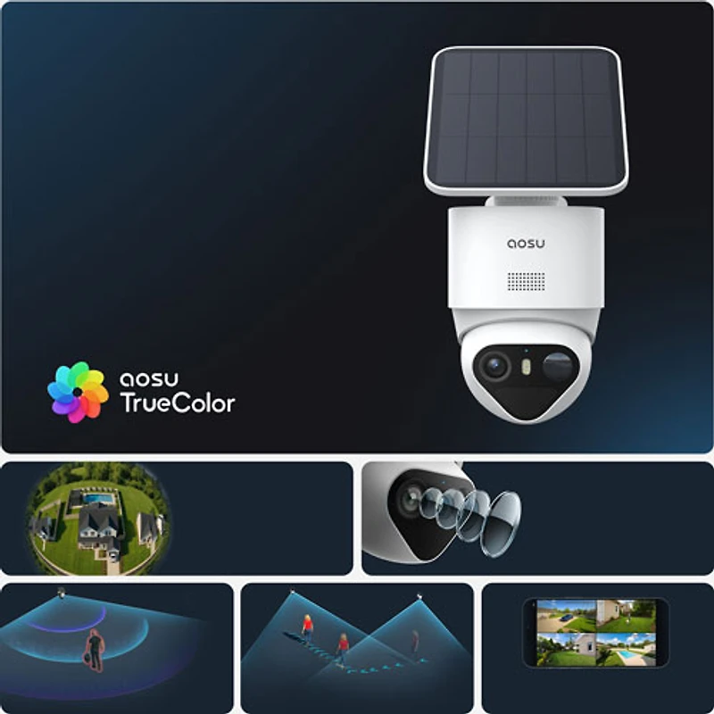 Aosu SolarCam T2 Ultra Wire-Free Outdoor Security Camera System with Hub, Cameras and Colour Night Vision