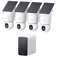 Système de 4 caméras de sécurité extérieures sans fil Aosu SolarCam D1 Max avec concentrateur et vision nocturne en couleurs - Blanc