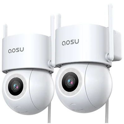 AOSU C5E Wired Outdoor Security Camera with Colour Night Vision and 360° Viewing - 2 Pack - White