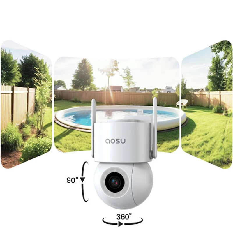 AOSU C5E Wired Outdoor Security Camera with Colour Night Vision and 360° Viewing - 2 Pack - White