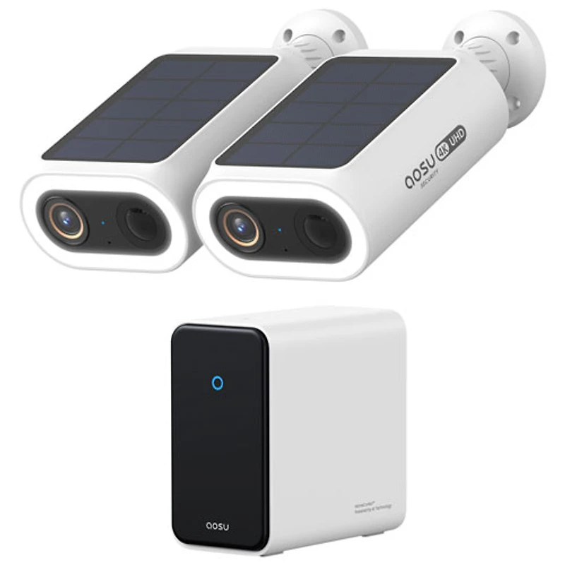 AOSU SolarCam P1 Max Kit Outdoor 4K Wireless Solar Security Cameras with Hub, Colour Night Vision and 2-Way Audio