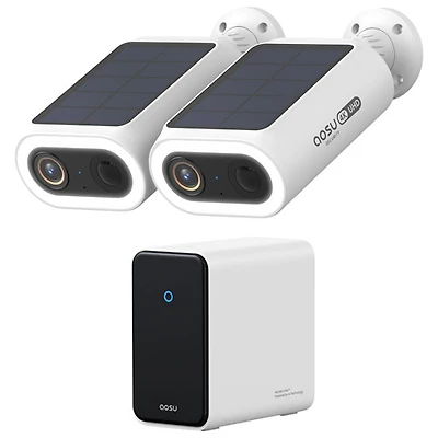 AOSU SolarCam P1 Max Kit Outdoor 4K Wireless Solar Security Cameras with Hub, Colour Night Vision and 2-Way Audio