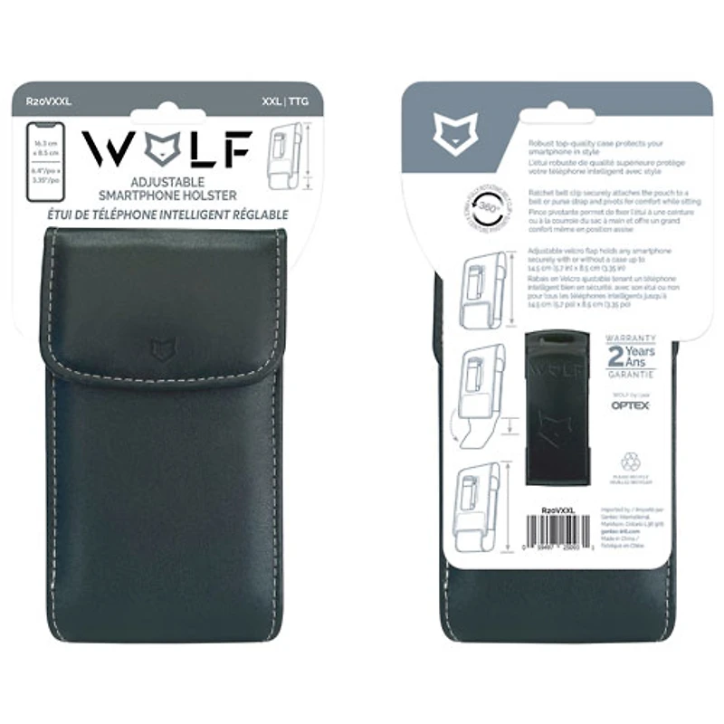 Wolf XXL Universal Adjustable Vertical Leather Holster - Black